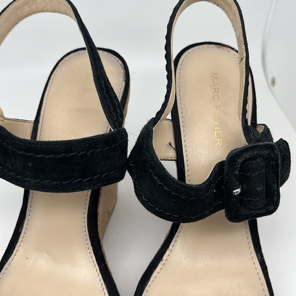 Marc Fisher Hippie 2 Black Suede Espadrille Boho Wedge Heel Sandals Size 8M - Picture 5 of 10